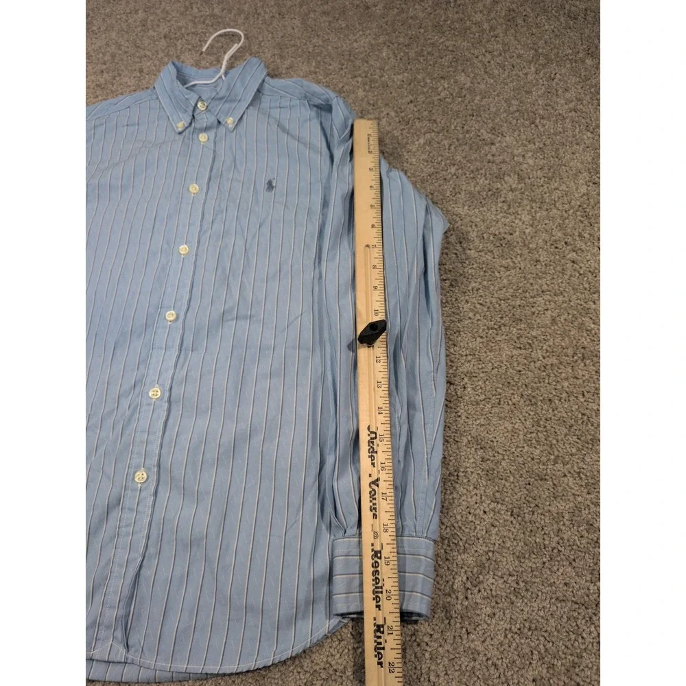 Ralph Lauren Kids Blue White‎ Striped Button Down Shirt Cotton Size L 14-16